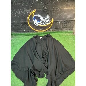 New York & Company Black Fringe Open Front‎ Poncho Shawl Wrap Sweater One Size